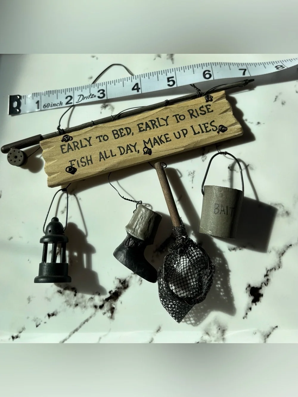 Rustic Fish-Themed Wall Hanging Sign in Natural Wood and Black